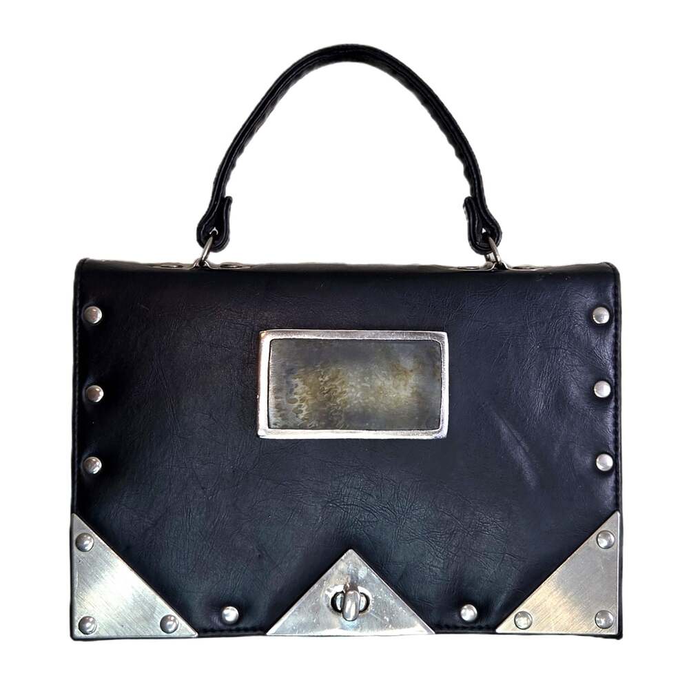 Custom Vintage Pacific Express Black Faux Leather Gothic Punk Satchel Handbag